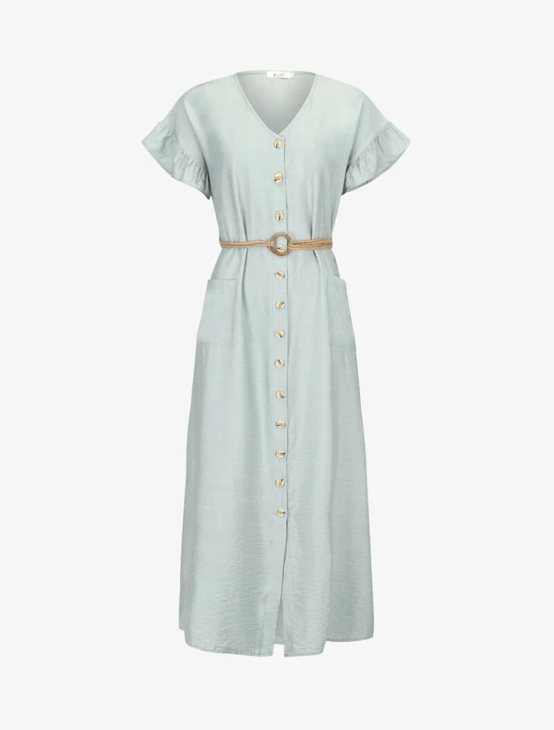 Robe longue fluide à boutonnage - vert d'eau