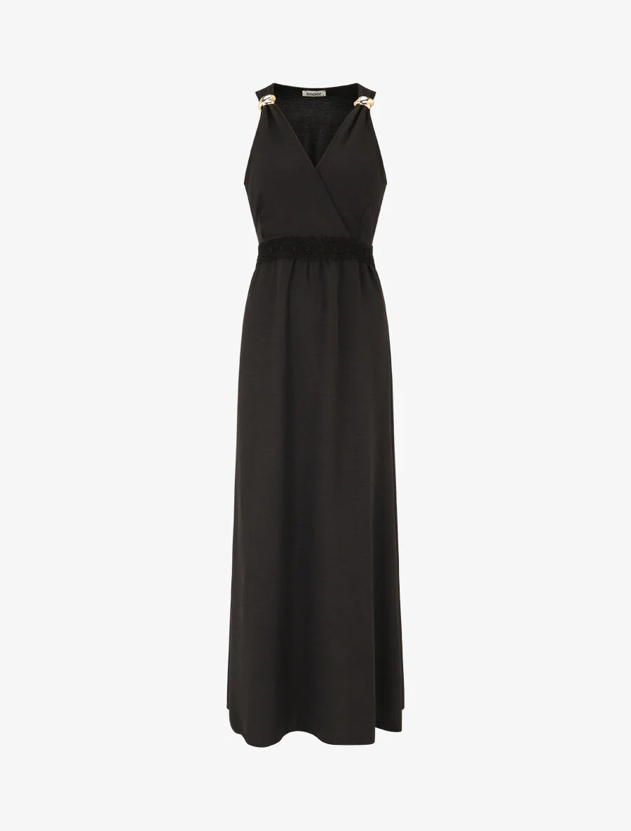Robe longue fluide à bretelles bijoux - Noir