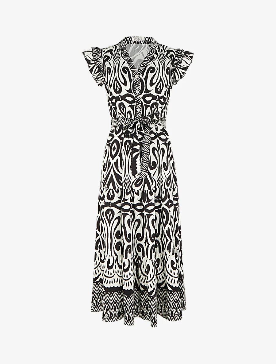 Robe longue graphique coupe évasée - Noir