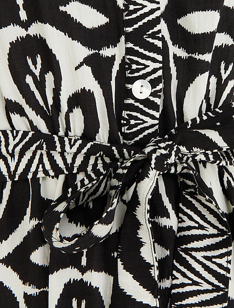 Robe longue graphique coupe évasée - Noir - Image 3