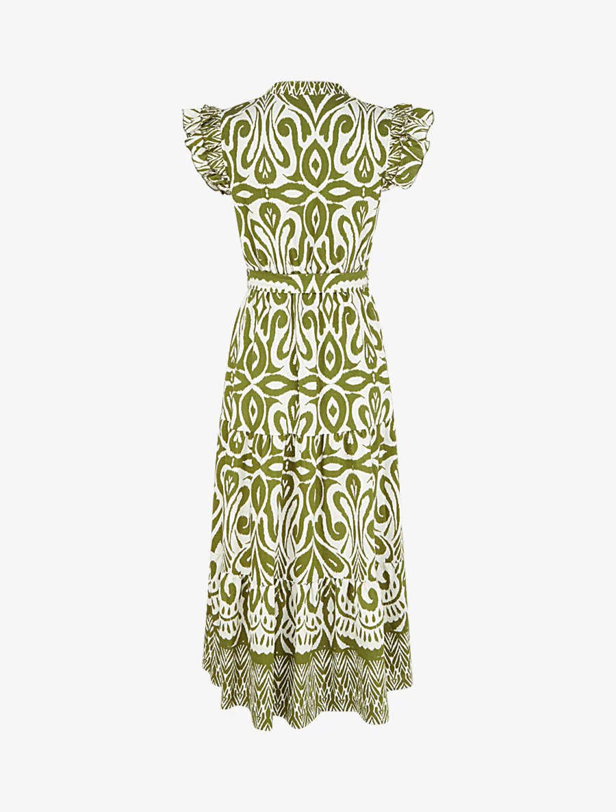 Robe longue graphique coupe évasée - Kaki - Image 2