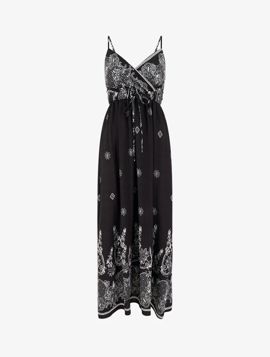 Robe longue imprimé arabesque fleuri - Noir