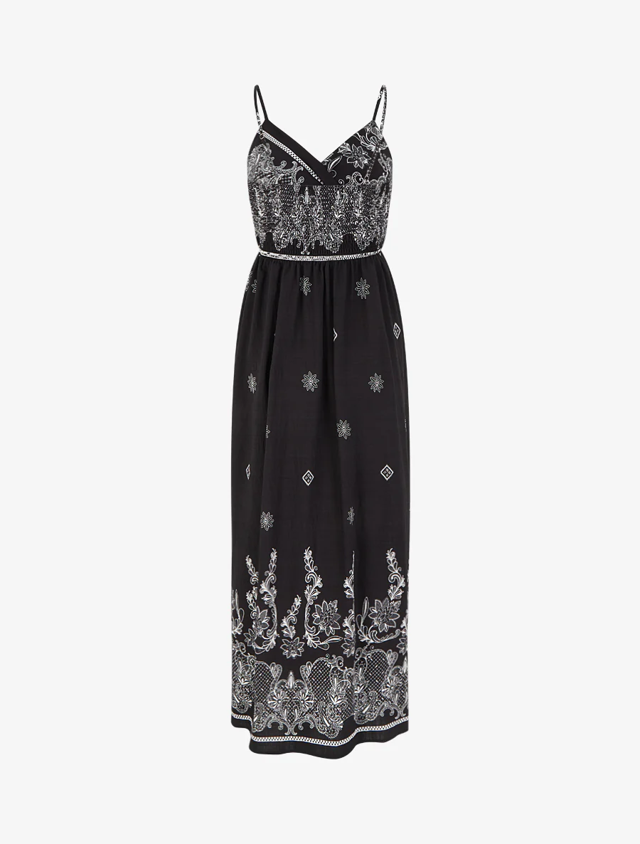 Robe longue imprimé arabesque fleuri - Noir - Image 2