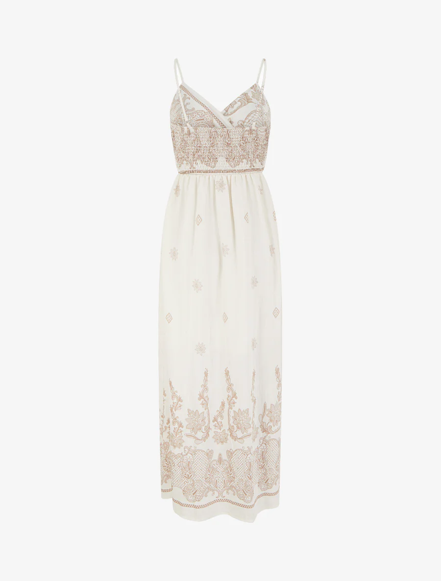 Robe longue imprimé arabesque fleuri - Écru - Image 2