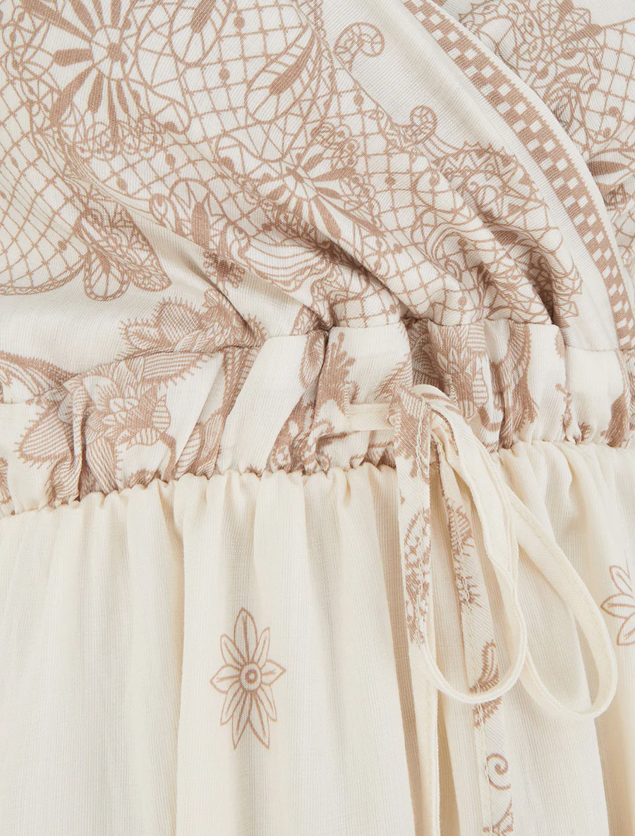 Robe longue imprimé arabesque fleuri - Écru - Image 3