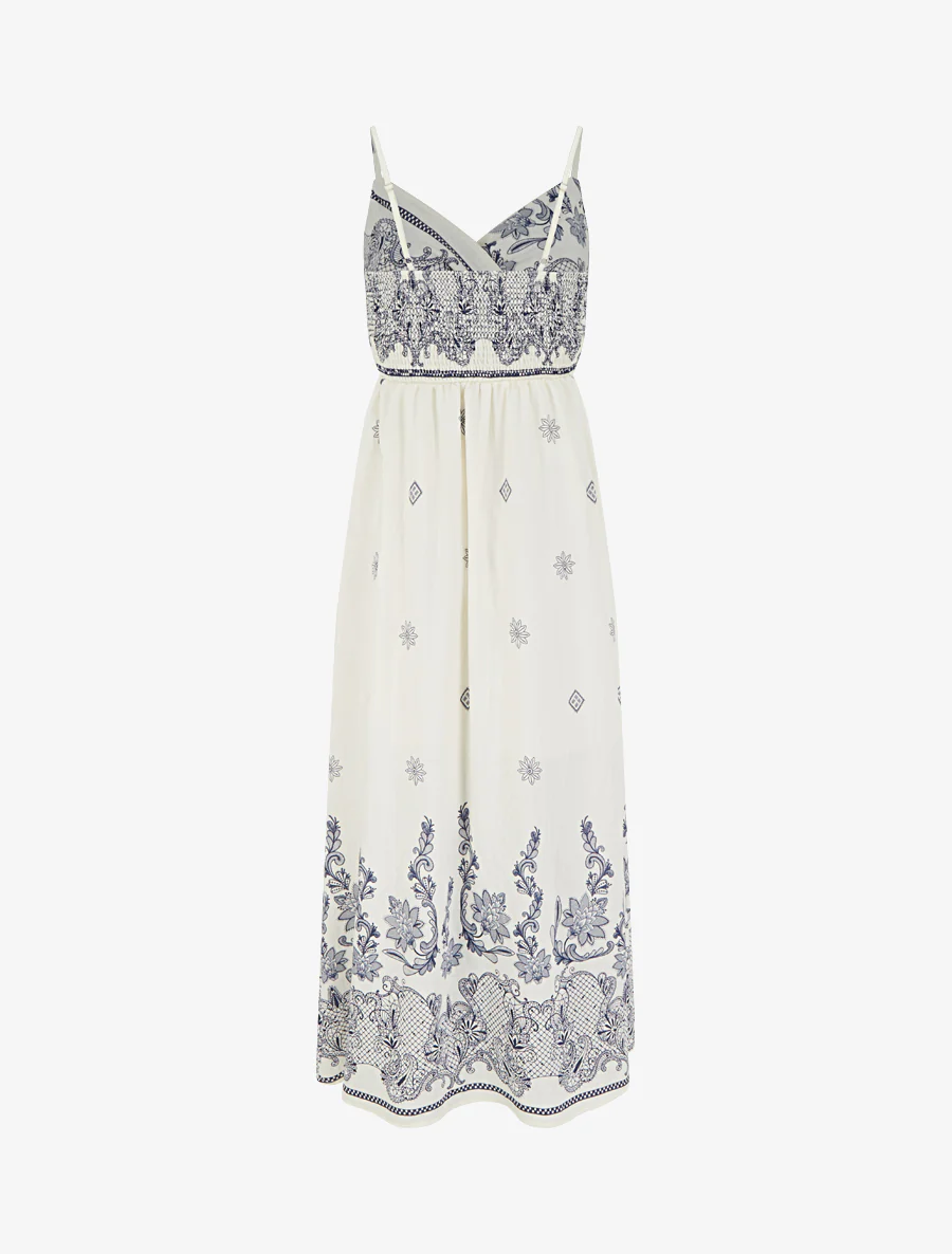 Robe longue imprimé arabesque fleuri - Blanc - Image 2