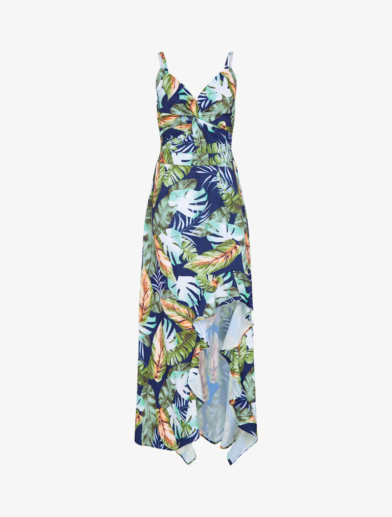 Robe longue imprimé estivale à côté fendu - marine - Image 2