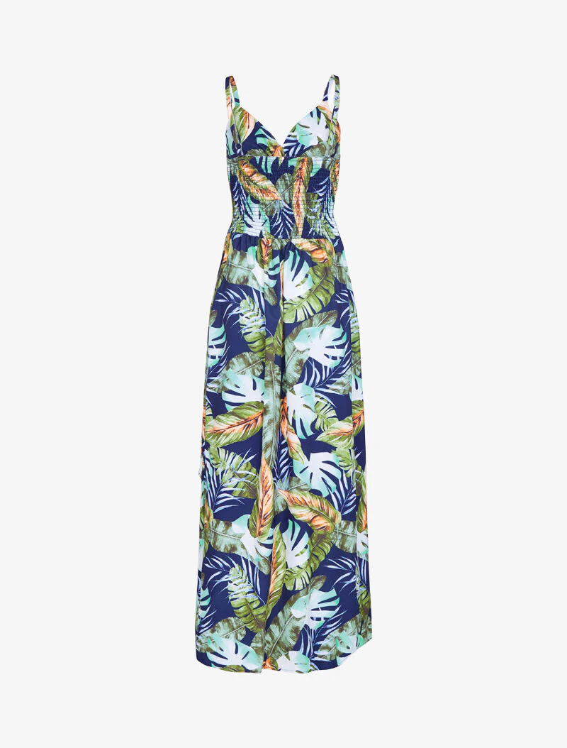 Robe longue imprimé estivale à côté fendu - marine - Image 3