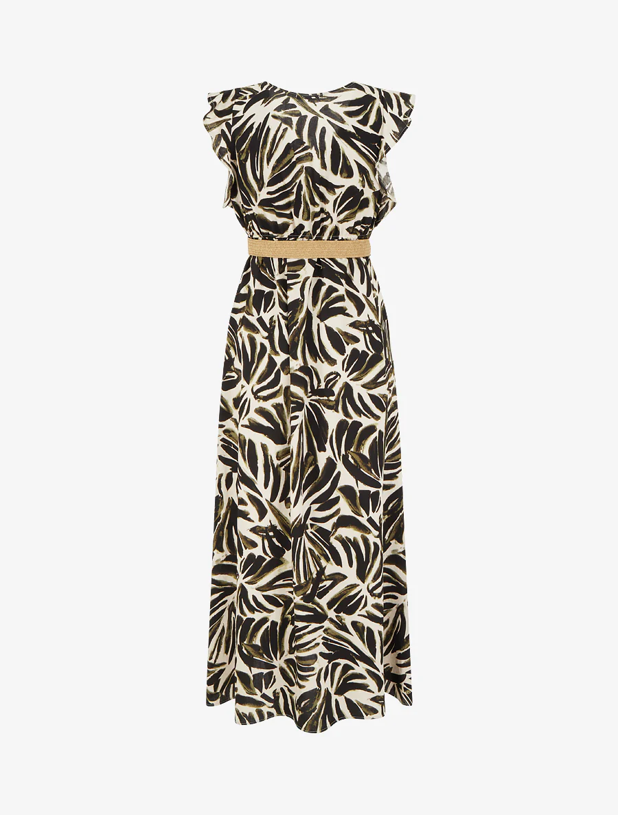 Robe longue imprimé fantaisie à col cache-coeur - Kaki - Image 2