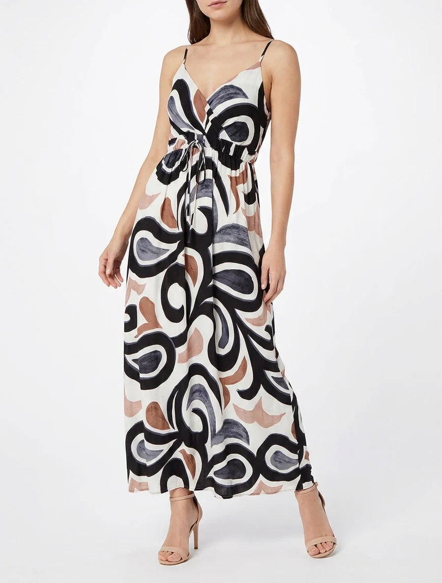 Robe longue imprimé fantaisie - Noir - Image 4