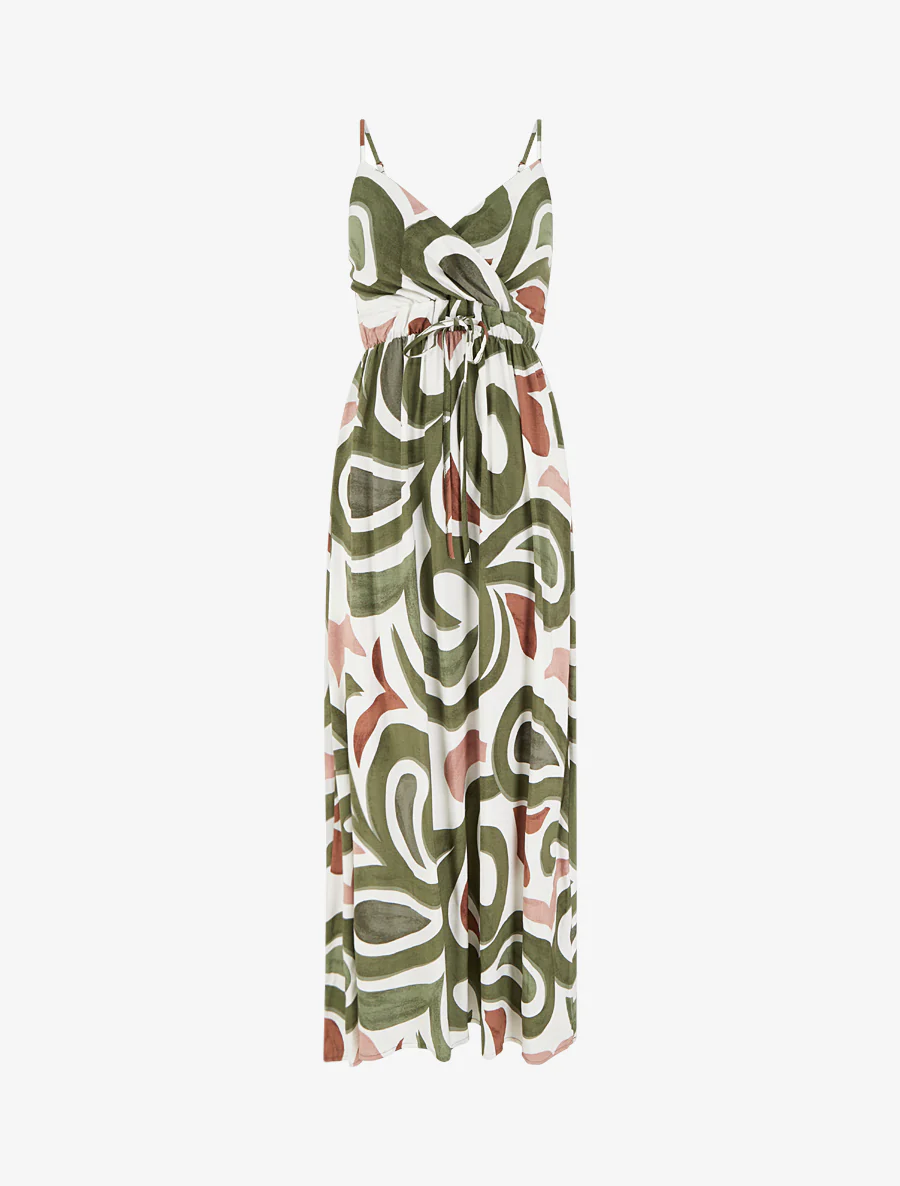 Robe longue imprimé fantaisie - Kaki