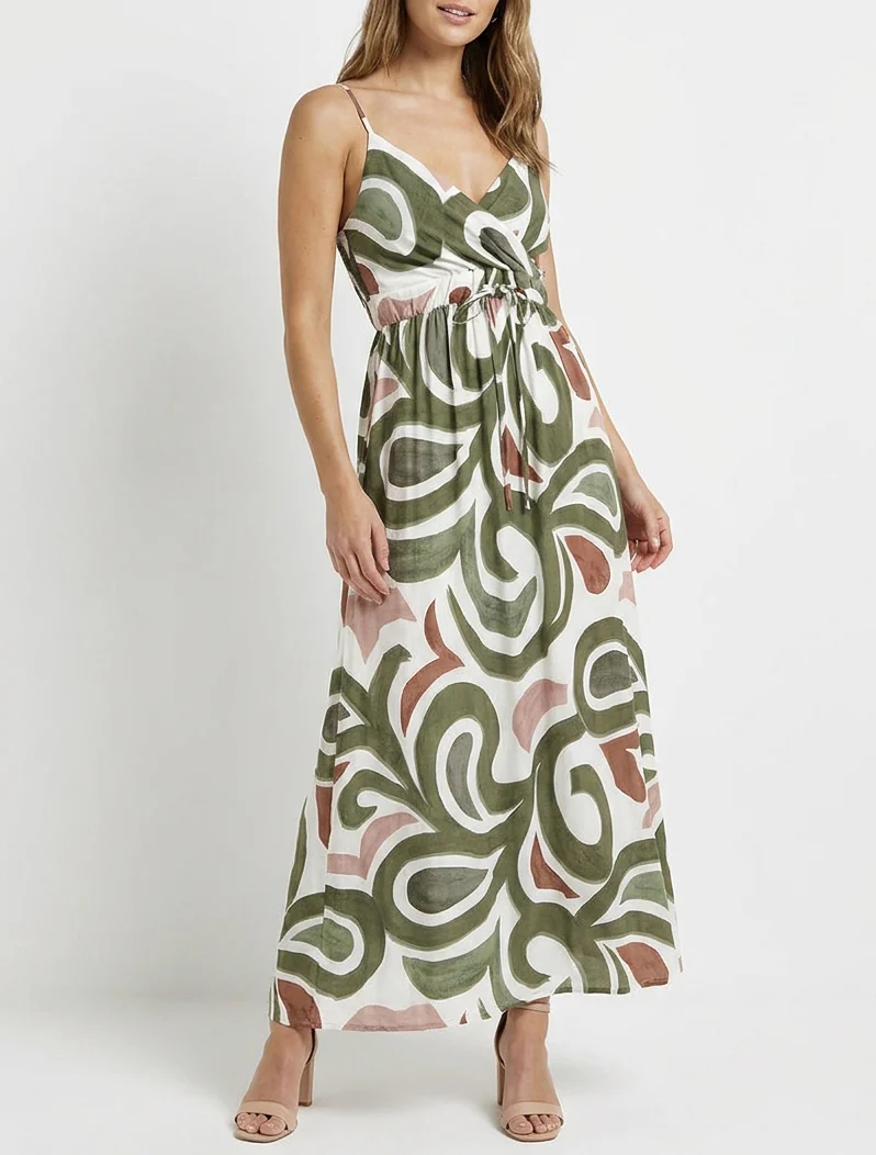 Robe longue imprimé fantaisie - Kaki - Image 4