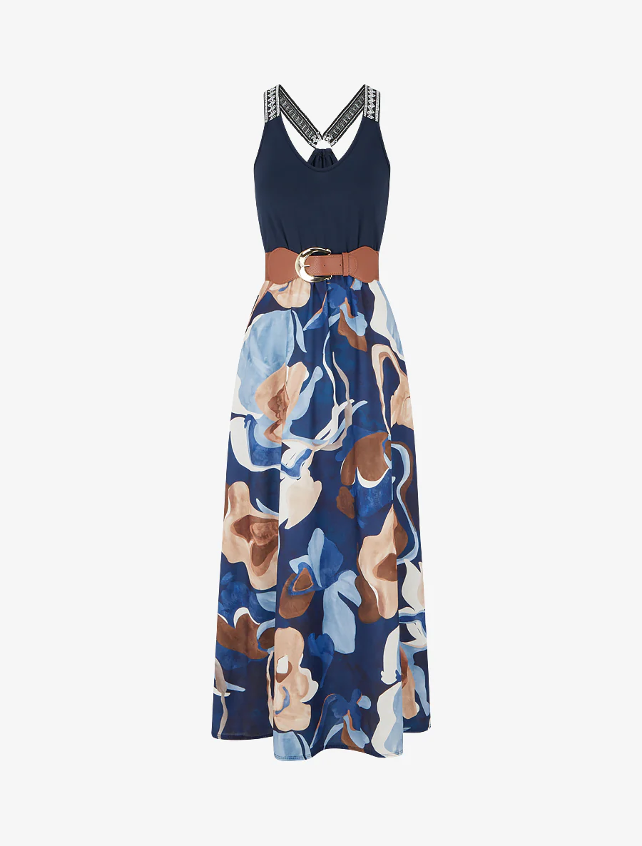 Robe longue imprimé fantaisie - Marine