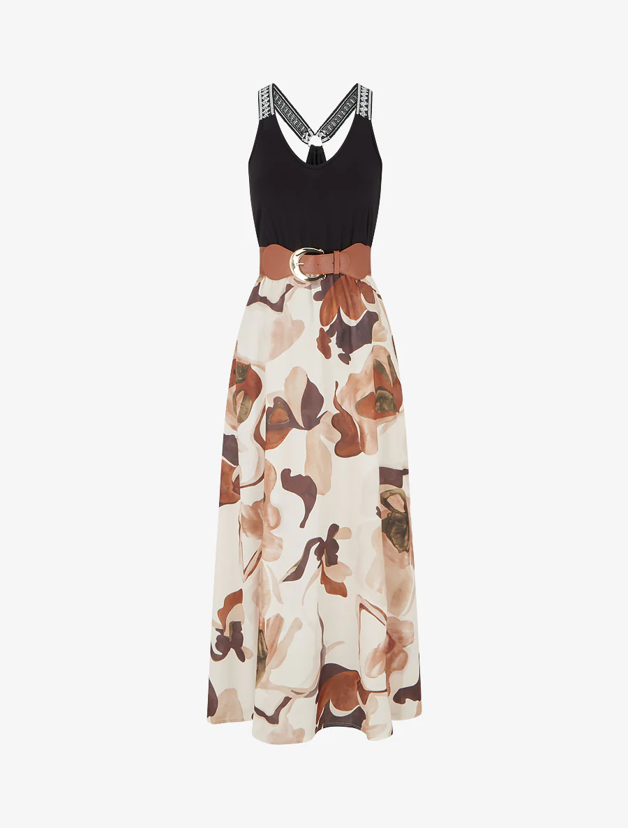 Robe longue imprimé fantaisie - Beige