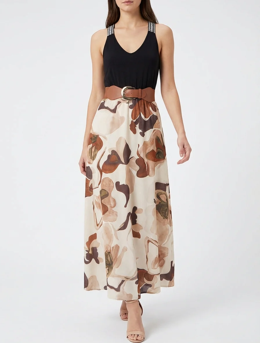 Robe longue imprimé fantaisie - Beige - Image 4