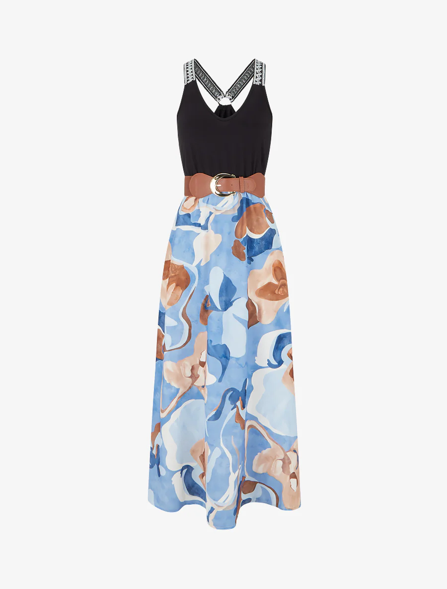Robe longue imprimé fantaisie - Bleu ciel