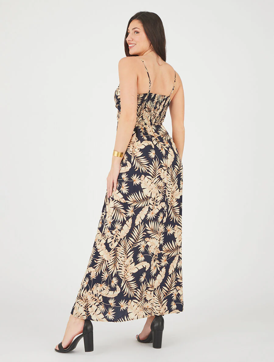 Robe longue imprimé feuillage - Marine - Image 5