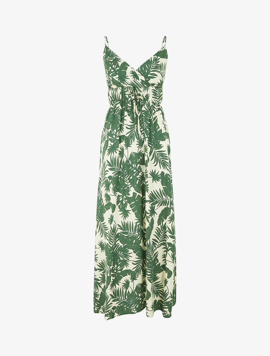 Robe longue imprimé feuillage - Beige