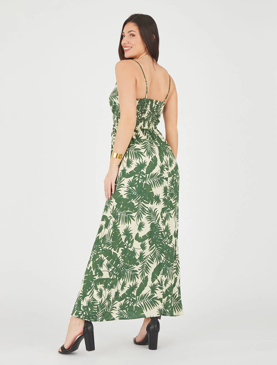 Robe longue imprimé feuillage - Beige - Image 5