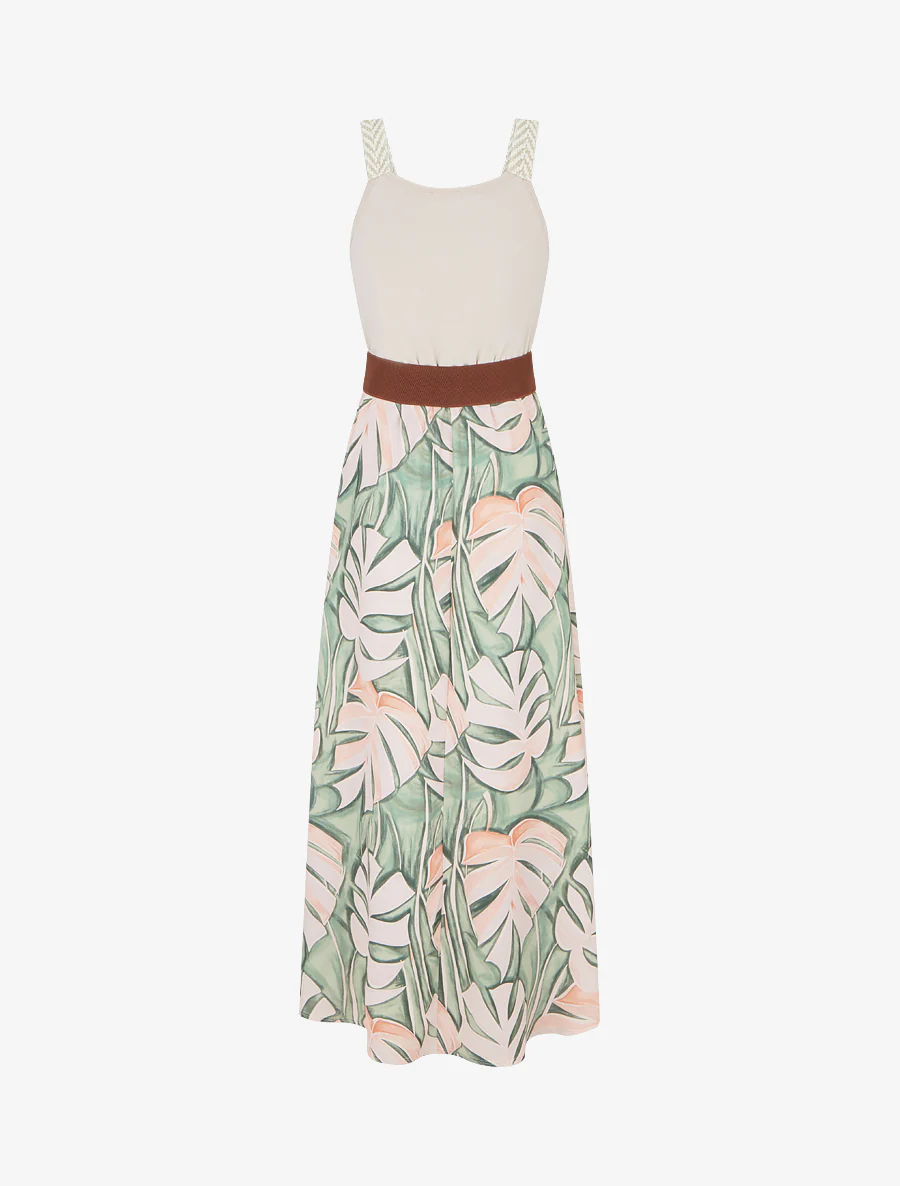 Robe longue imprimé feuillage - Beige - Image 2