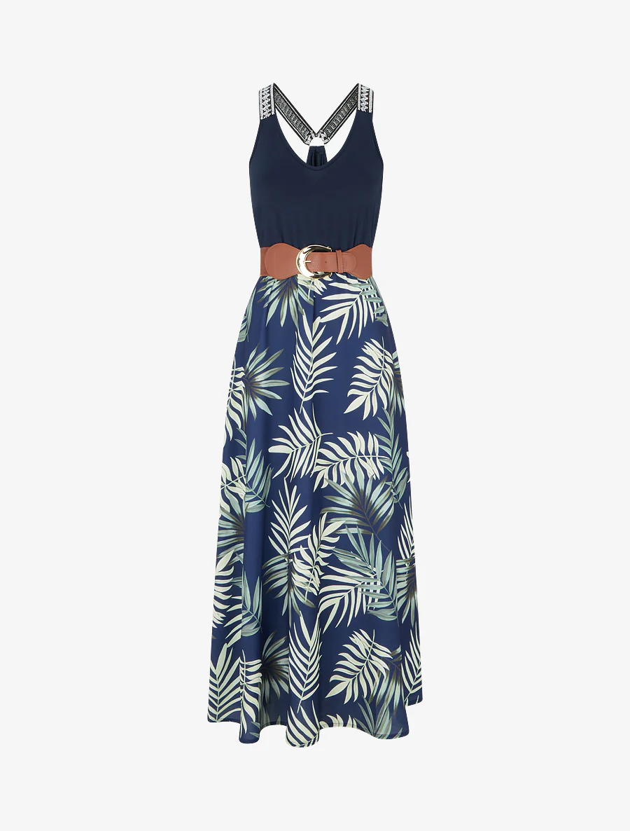 Robe longue imprimé feuillage - Vert