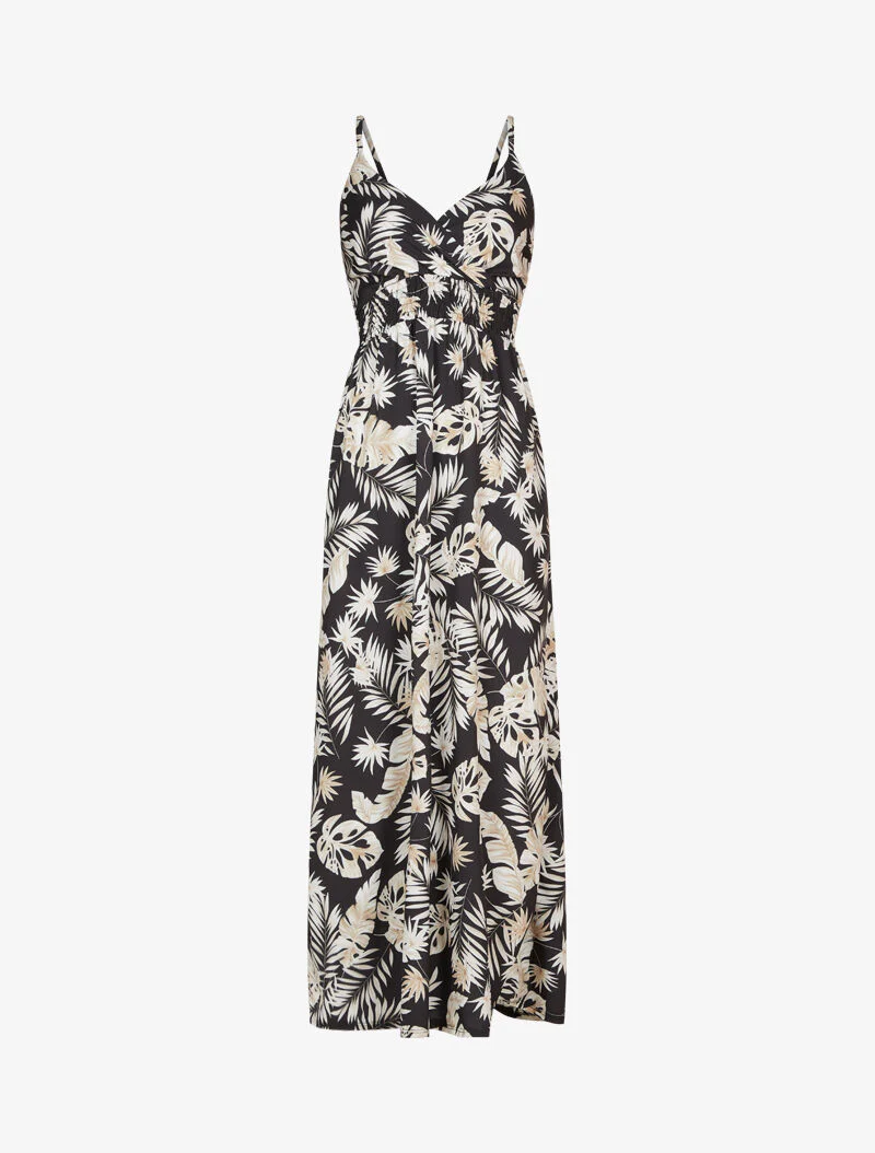 Robe longue imprimé feuillages - Noir - Image 2