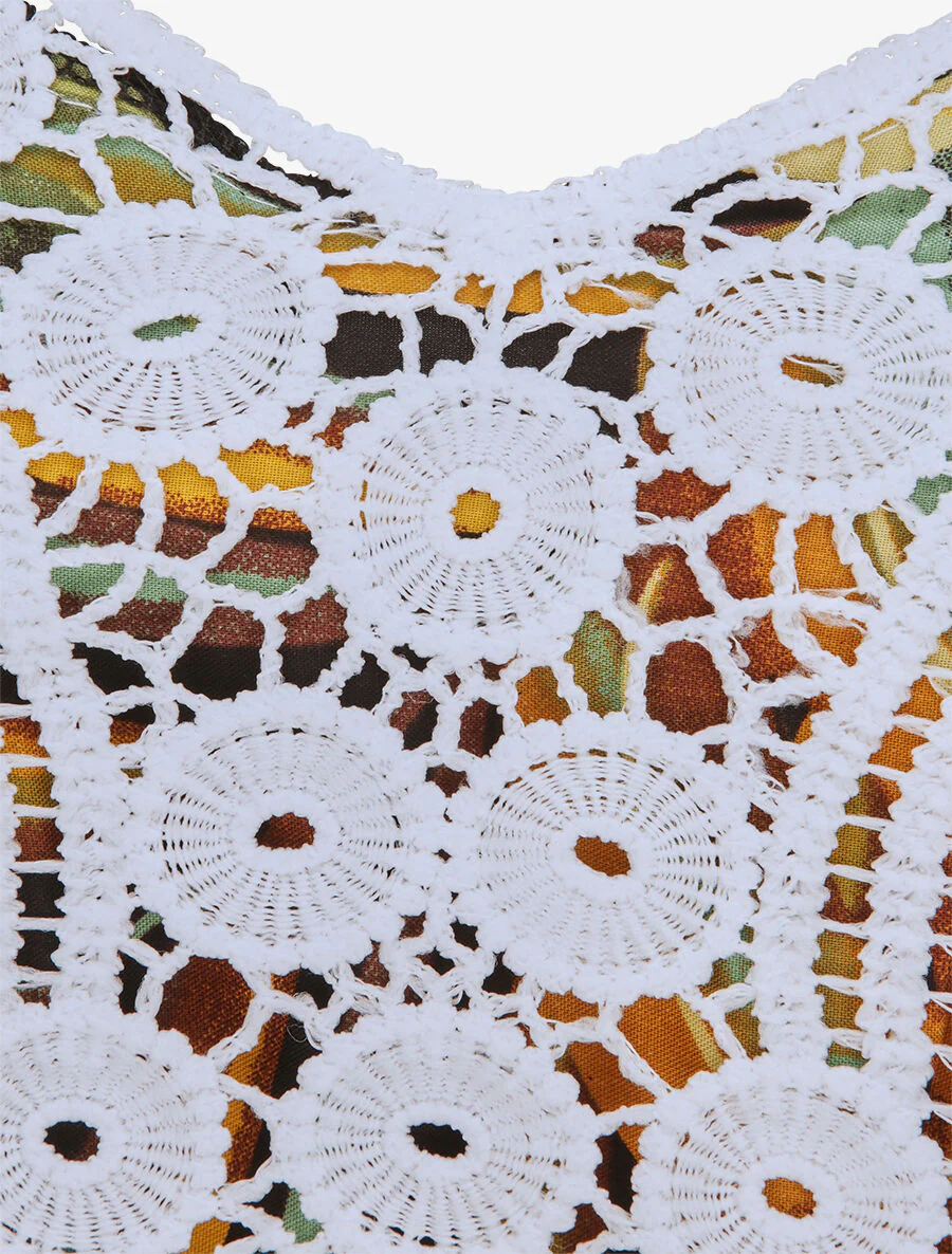 Robe longue imprimé feuilles exotiques et crochet - Noir - Image 3