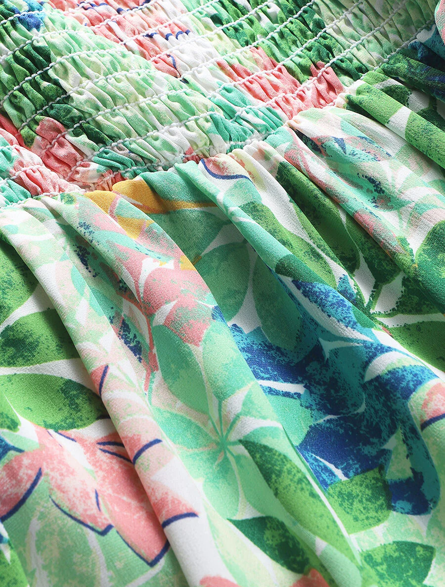 Robe longue imprimé feuilles sauvages à bretelles - Vert - Image 4
