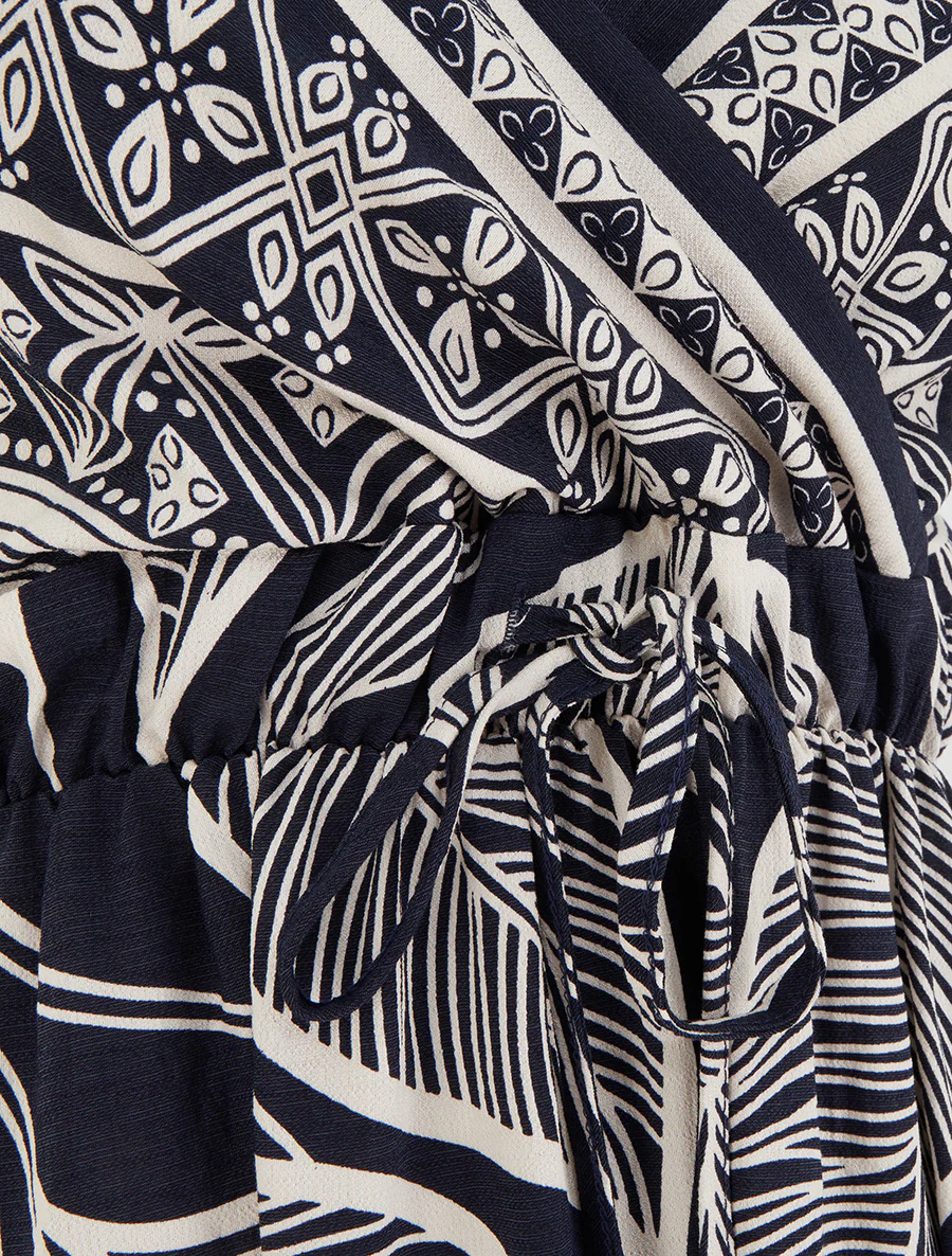 Robe longue imprimé feuilles stylisées - Marine - Image 3