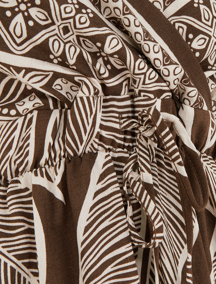 Robe longue imprimé feuilles stylisées - Marron - Image 3