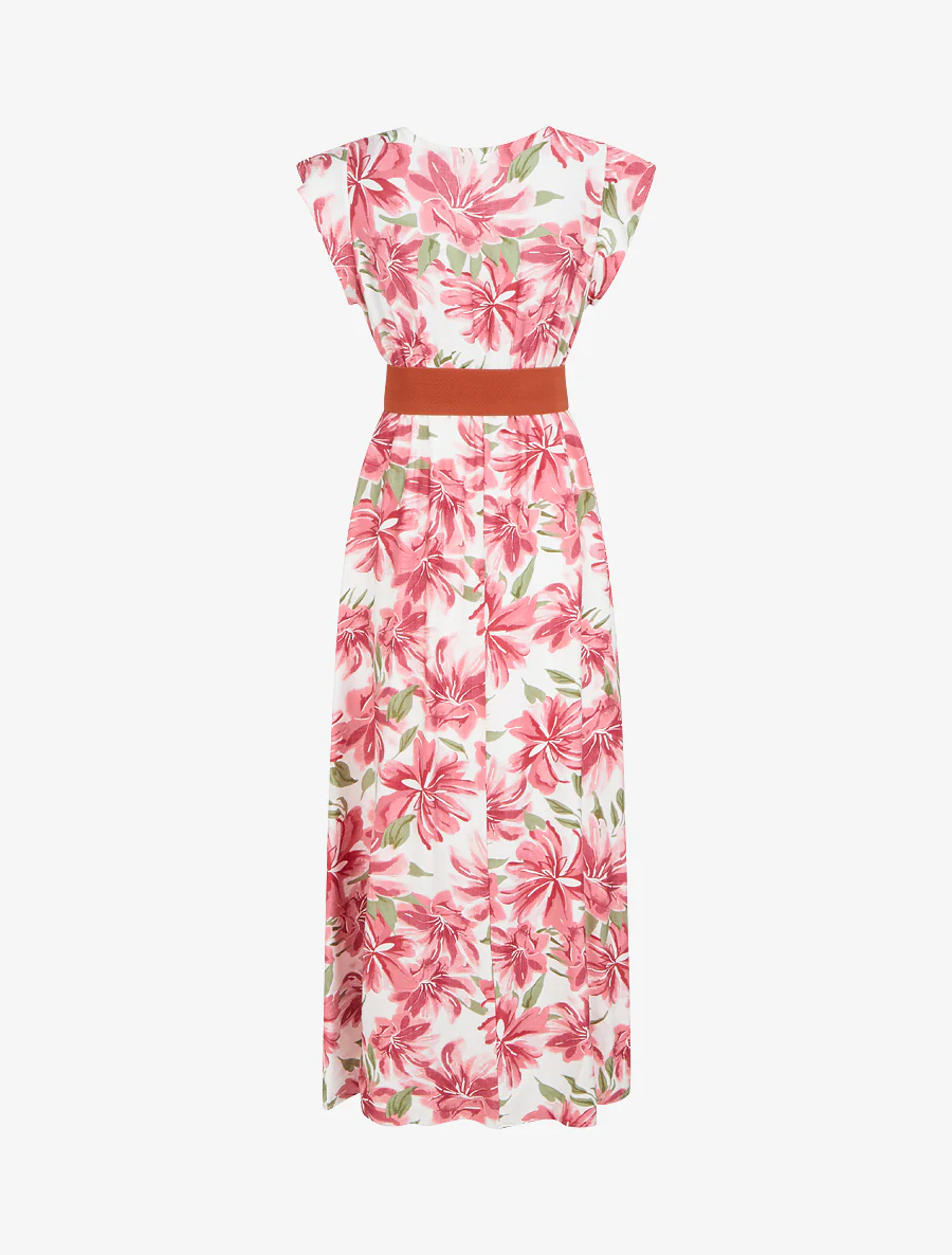 Robe longue imprimé fleuri à manches courtes - Rose - Image 2