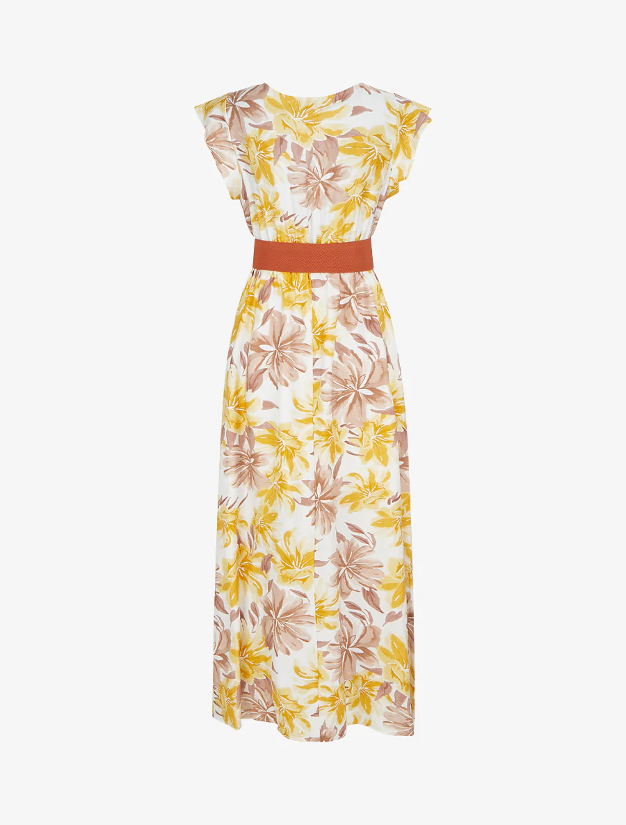 Robe longue imprimé fleuri à manches courtes - Jaune - Image 2
