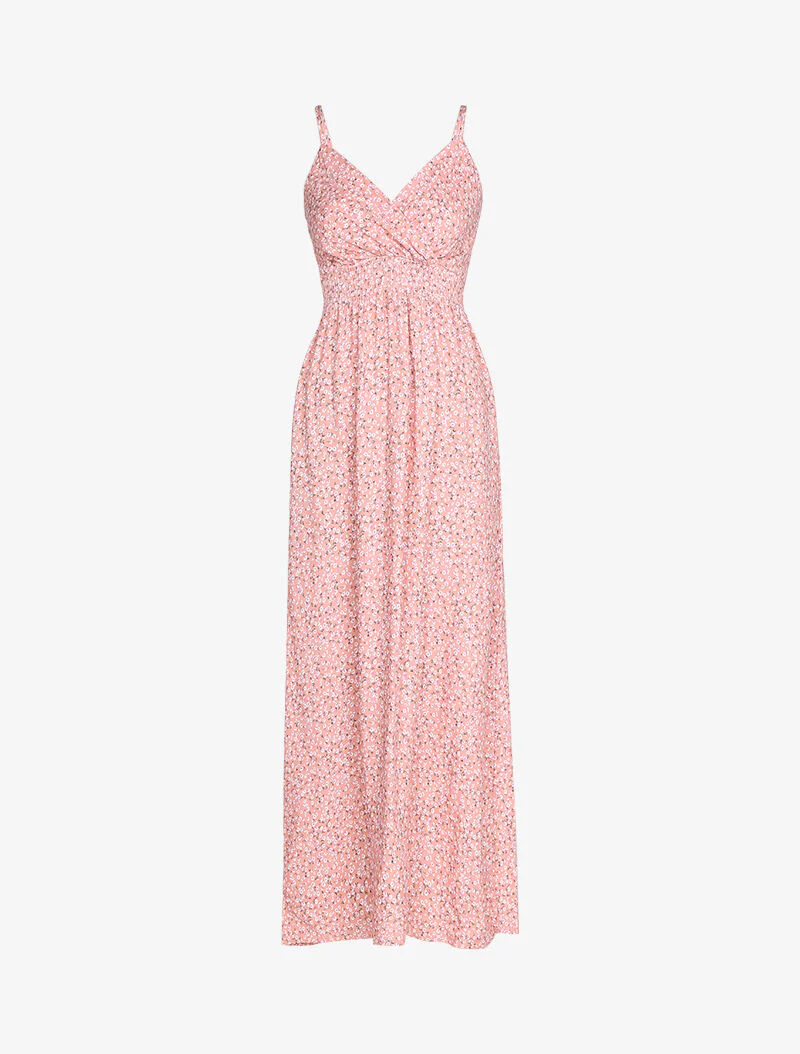 Robe longue imprimé fleurs de coton - rose