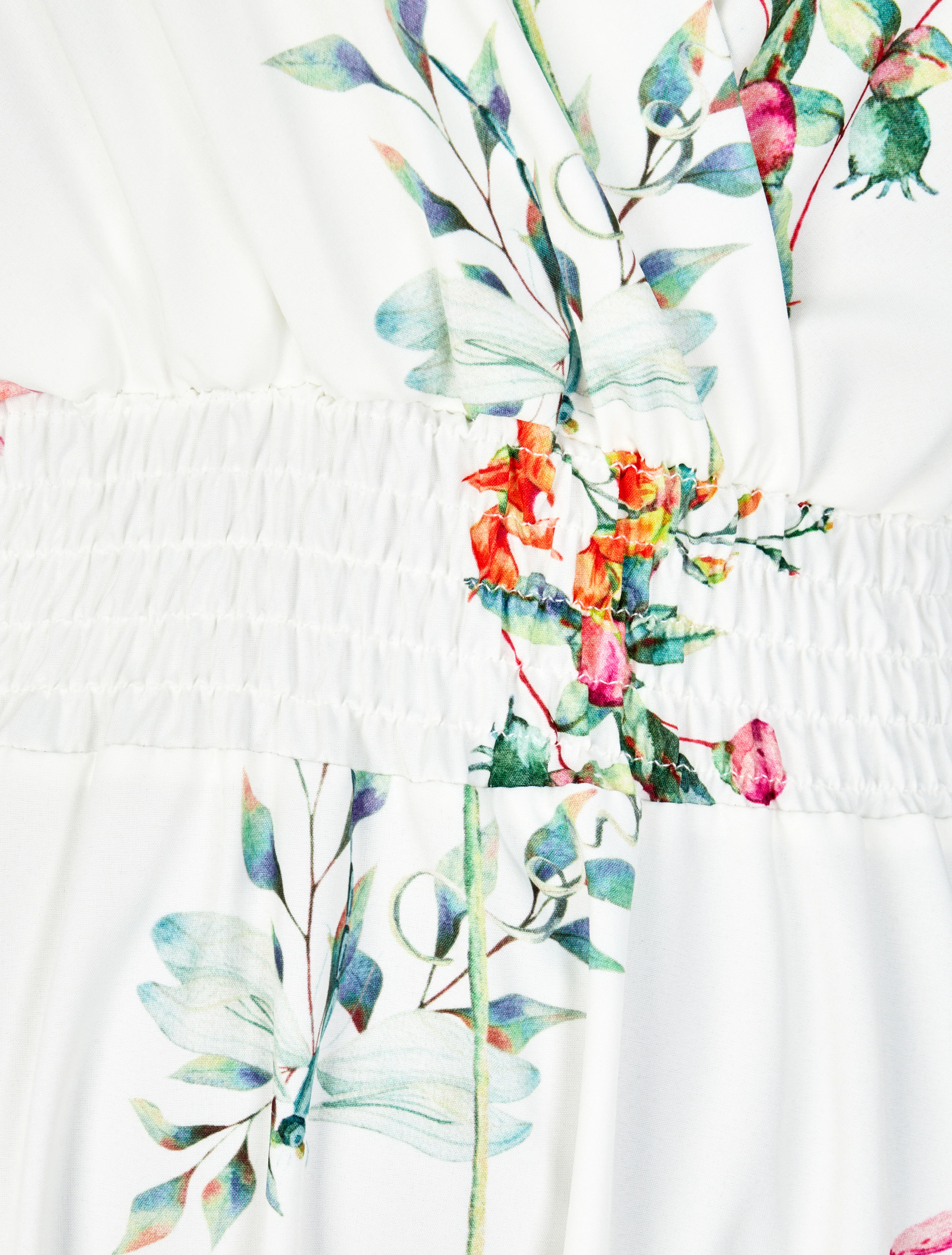 Robe longue imprimé fleurs de printemps à manches papillon - Blanc - Image 3