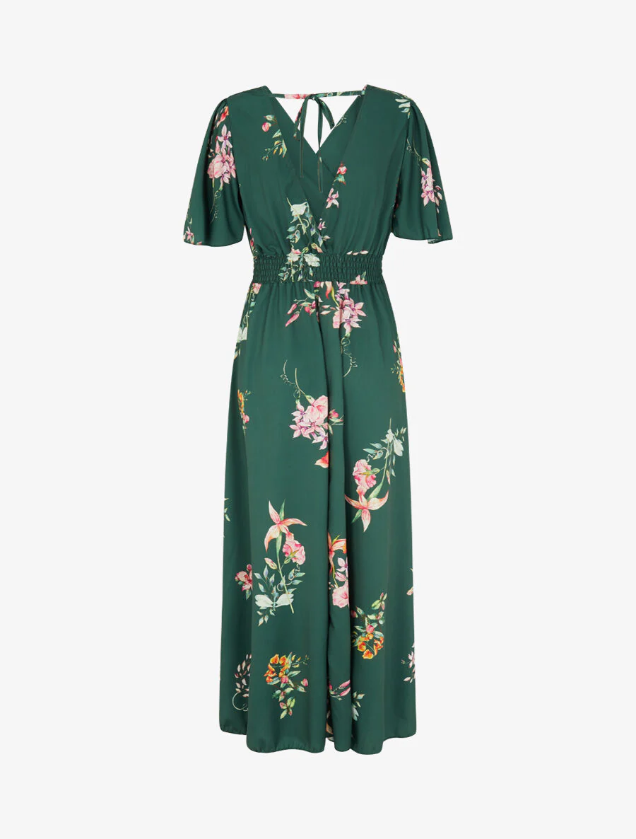 Robe longue imprimé fleurs de printemps à manches papillon - Vert émeraude - Image 2