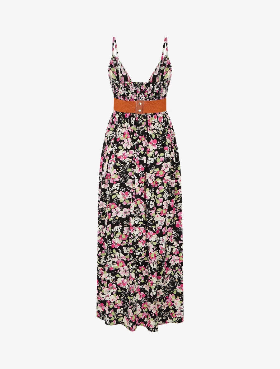Robe longue imprimé fleurs printannières - Noir - Image 2