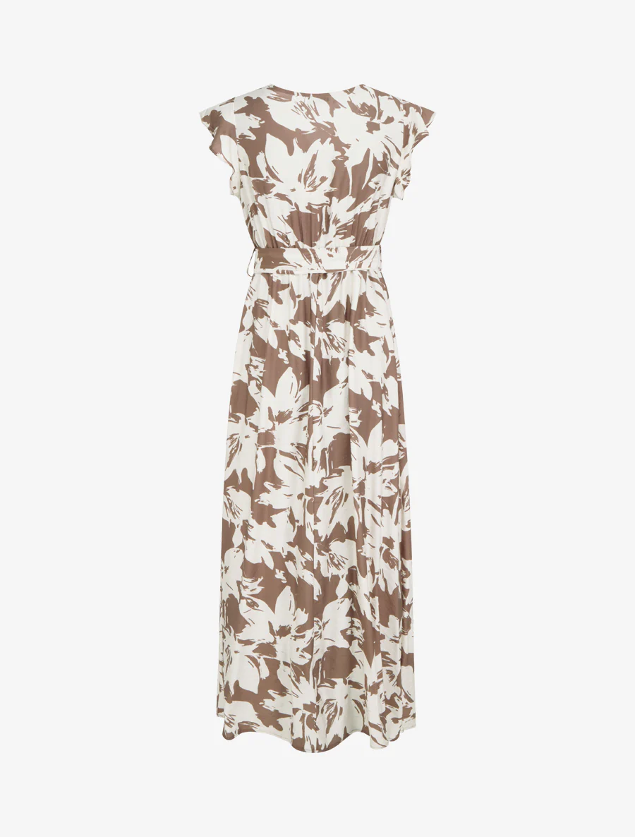 Robe longue imprimé fleurs tropicales à manches courtes - Marron - Image 2