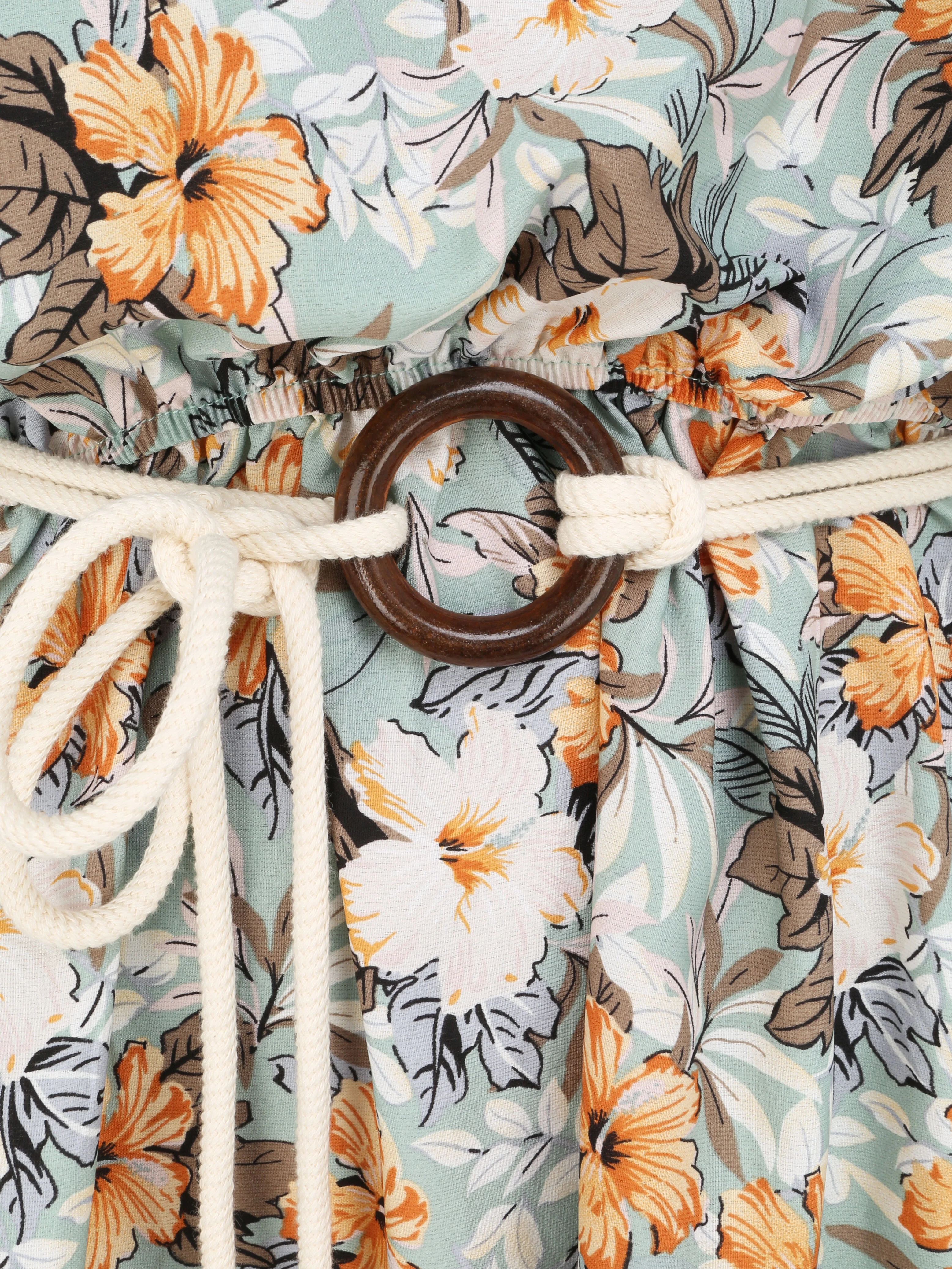 Robe longue imprimé floral à bretelles en cordelettes - Vert d'eau - Image 3