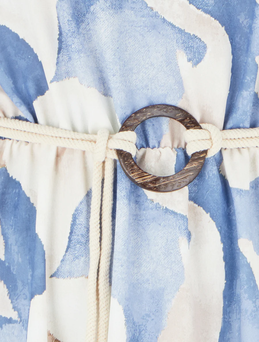 Robe longue imprimé floral à taille élastiquée - Bleu - Image 3