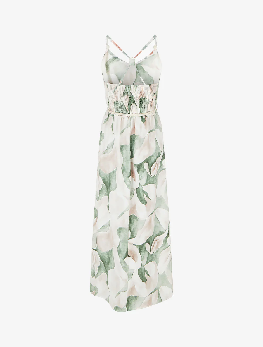 Robe longue imprimé floral à taille élastiquée - Vert - Image 2