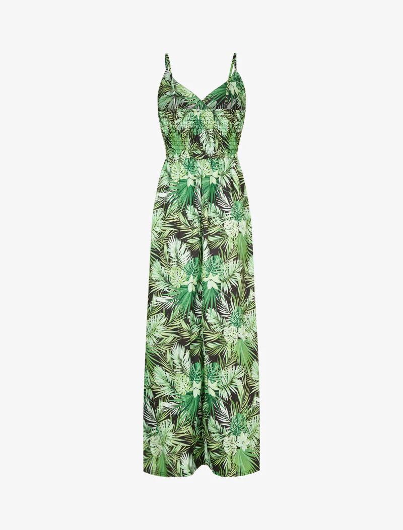 Robe longue imprimé fougères tropicales - Noir - Image 2