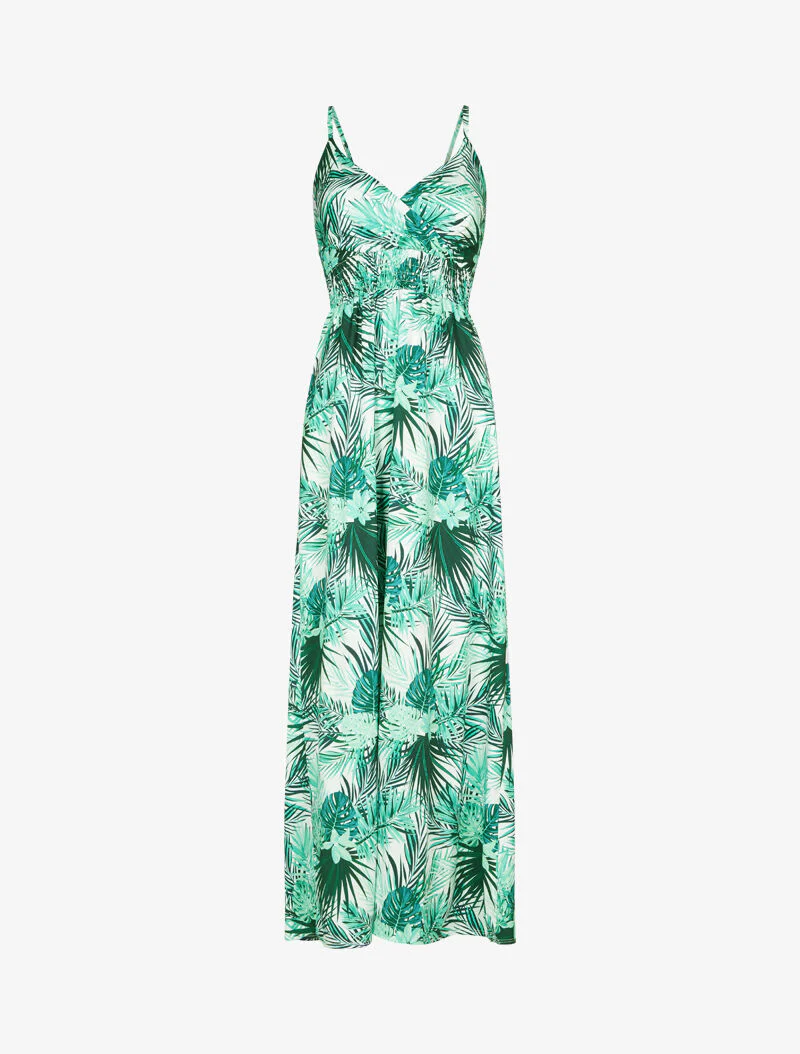 Robe longue imprimé fougères tropicales - Blanc