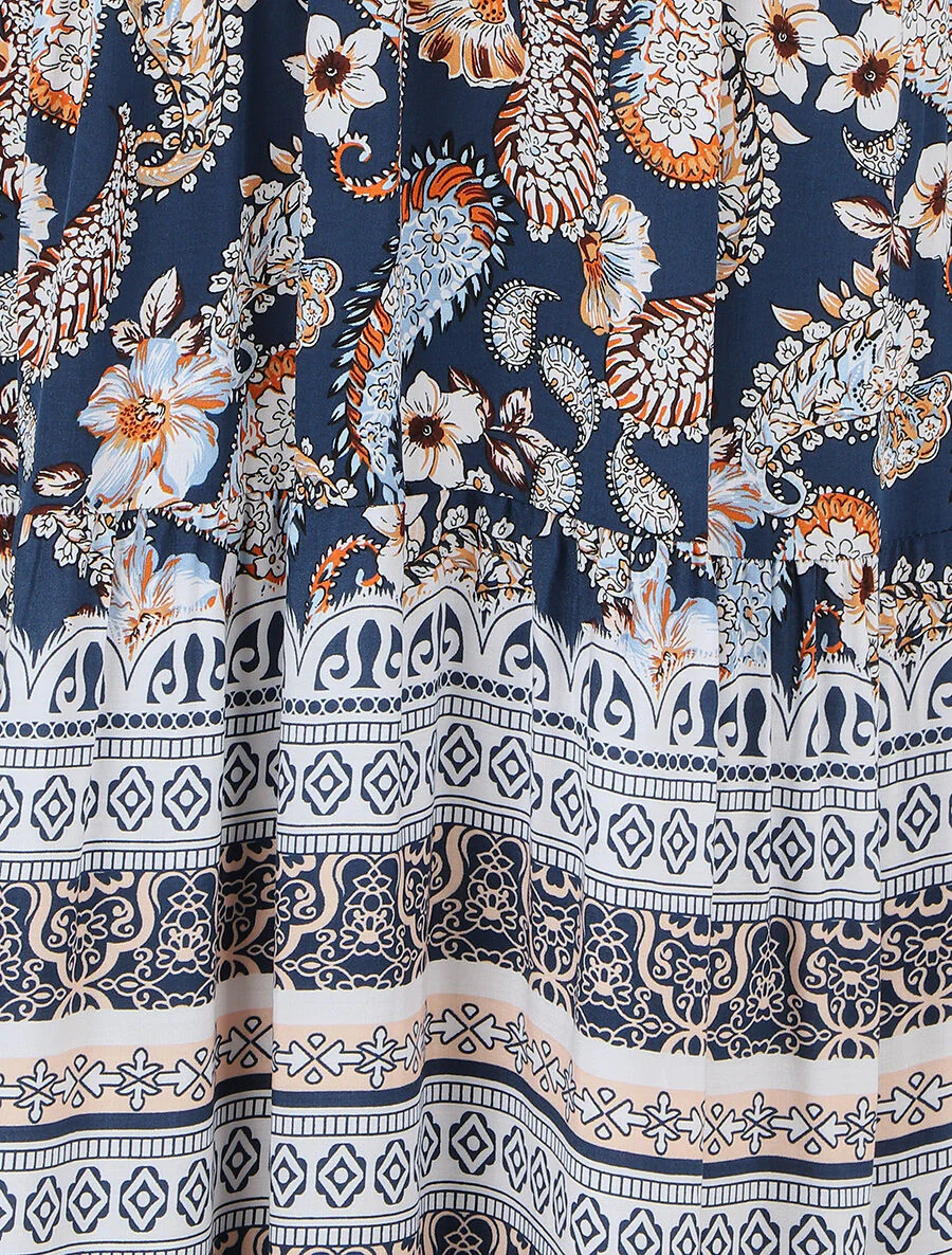 Robe longue imprimé foulard et mosaïque - Marine - Image 3