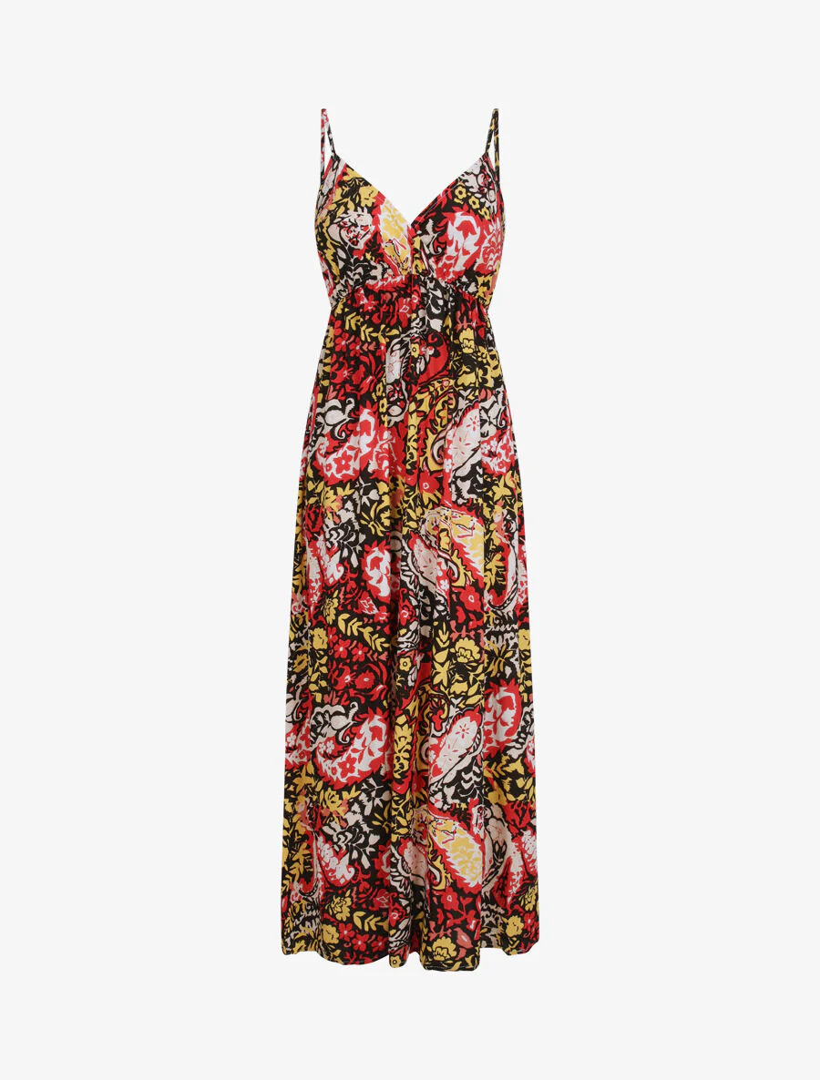 Robe longue imprimé foulard - Noir/rouge