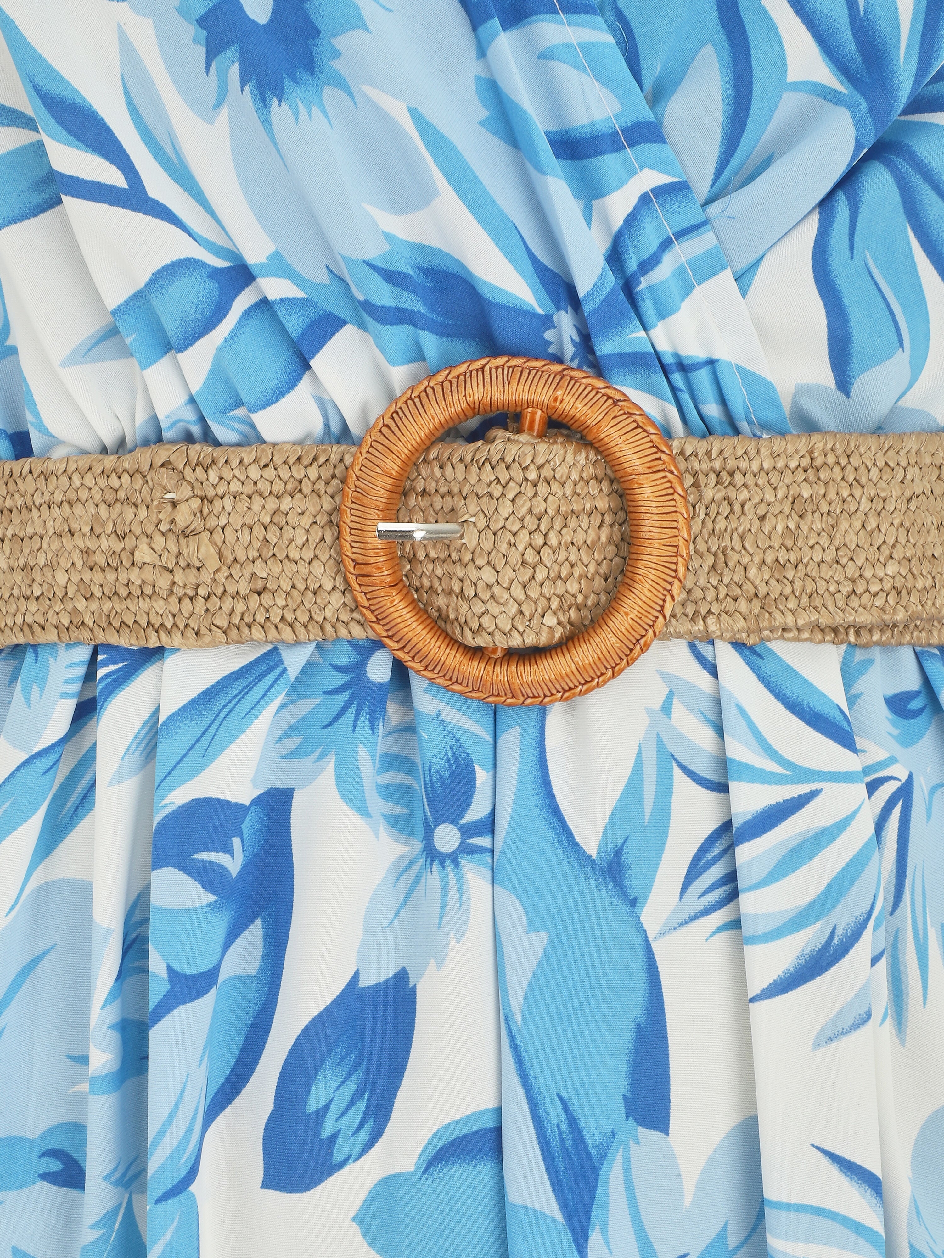 Robe longue imprimé grandes fleurs à bretelles - Bleu - Image 3