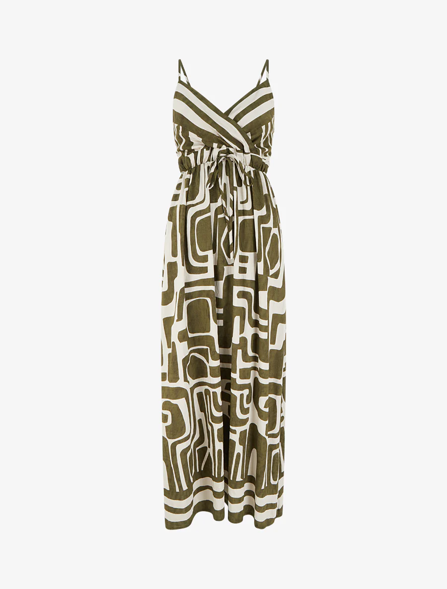 Robe longue imprimé graphique - Kaki