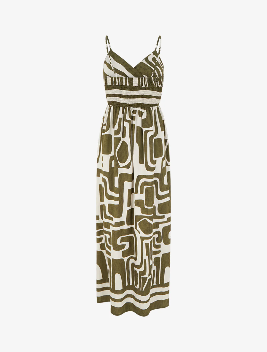 Robe longue imprimé graphique - Kaki - Image 2