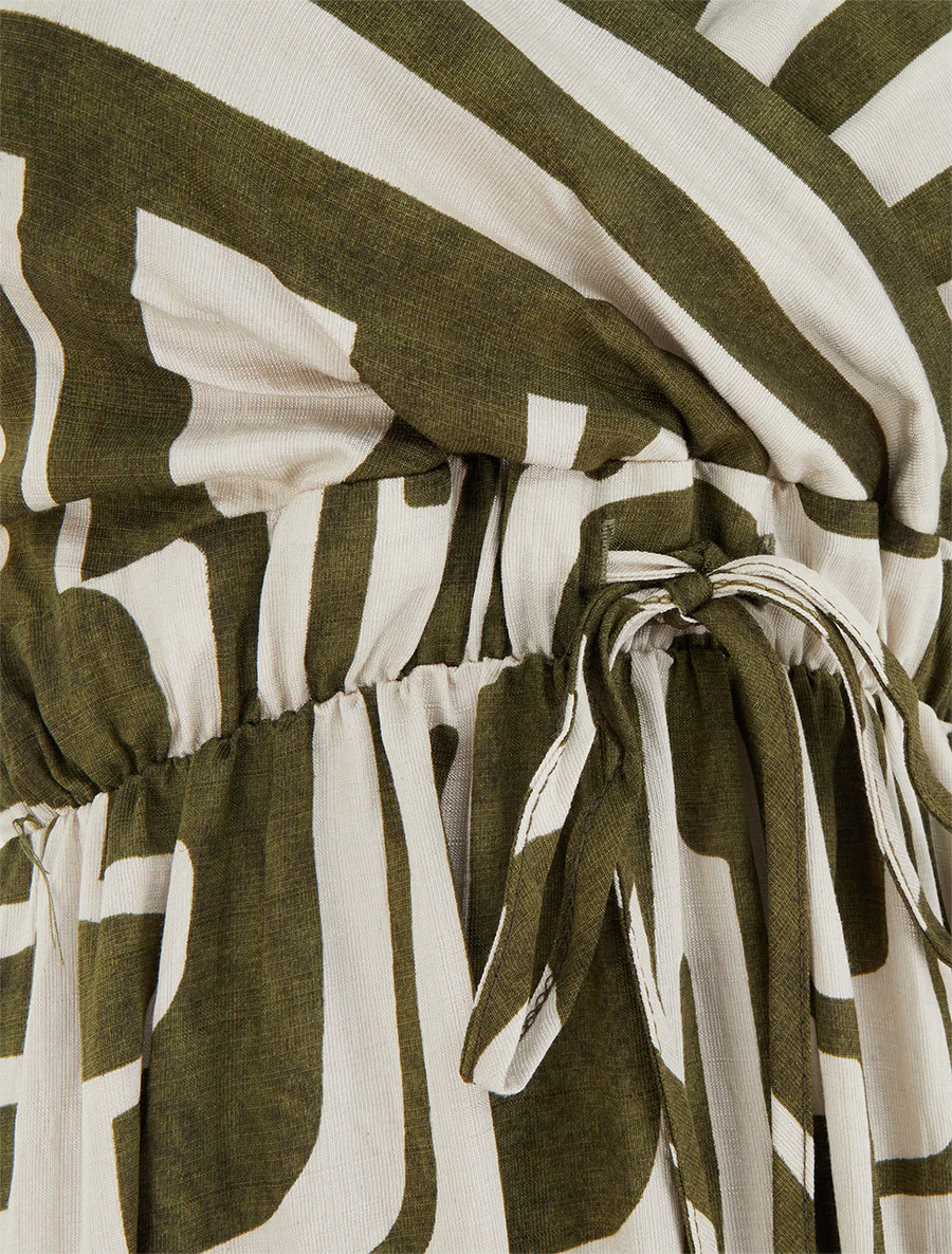 Robe longue imprimé graphique - Kaki - Image 3