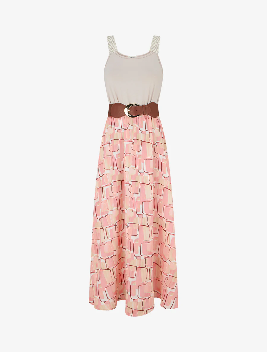 Robe longue imprimé graphique - Rose saumon