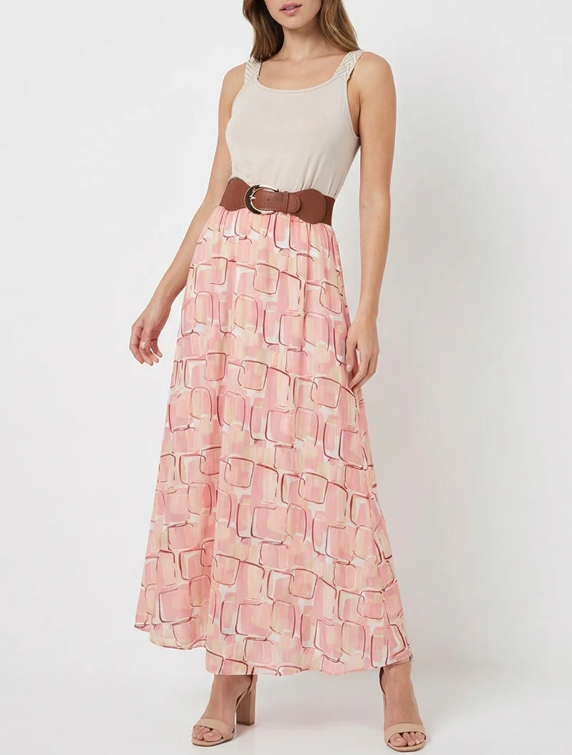 Robe longue imprimé graphique - Rose saumon - Image 4